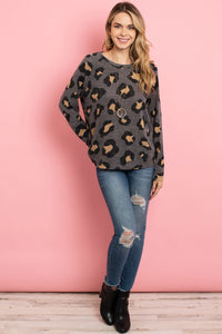 Thumbnail for Riah Fashion - Mirr Hair Leopard Print Long Sleeved Top - 4 COLORS -