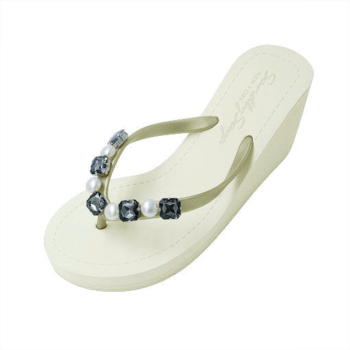 SAND BY SAYA N.Y. - Beach Pearl - Rhine Stone Embellished Women's High Wedge Flip Flops Sandal - 3 COLORS -