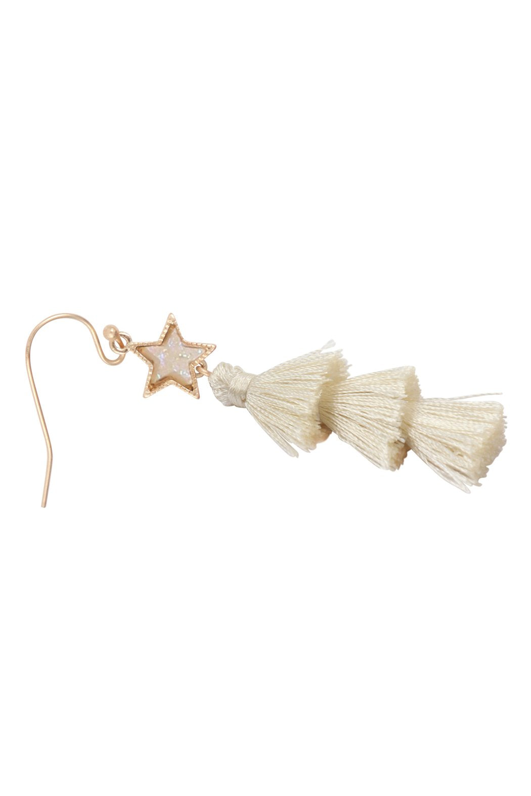 2“ Star Shape Faux Druzy With Triple Mini Tassel Hook Earrings - 8 COLORS -