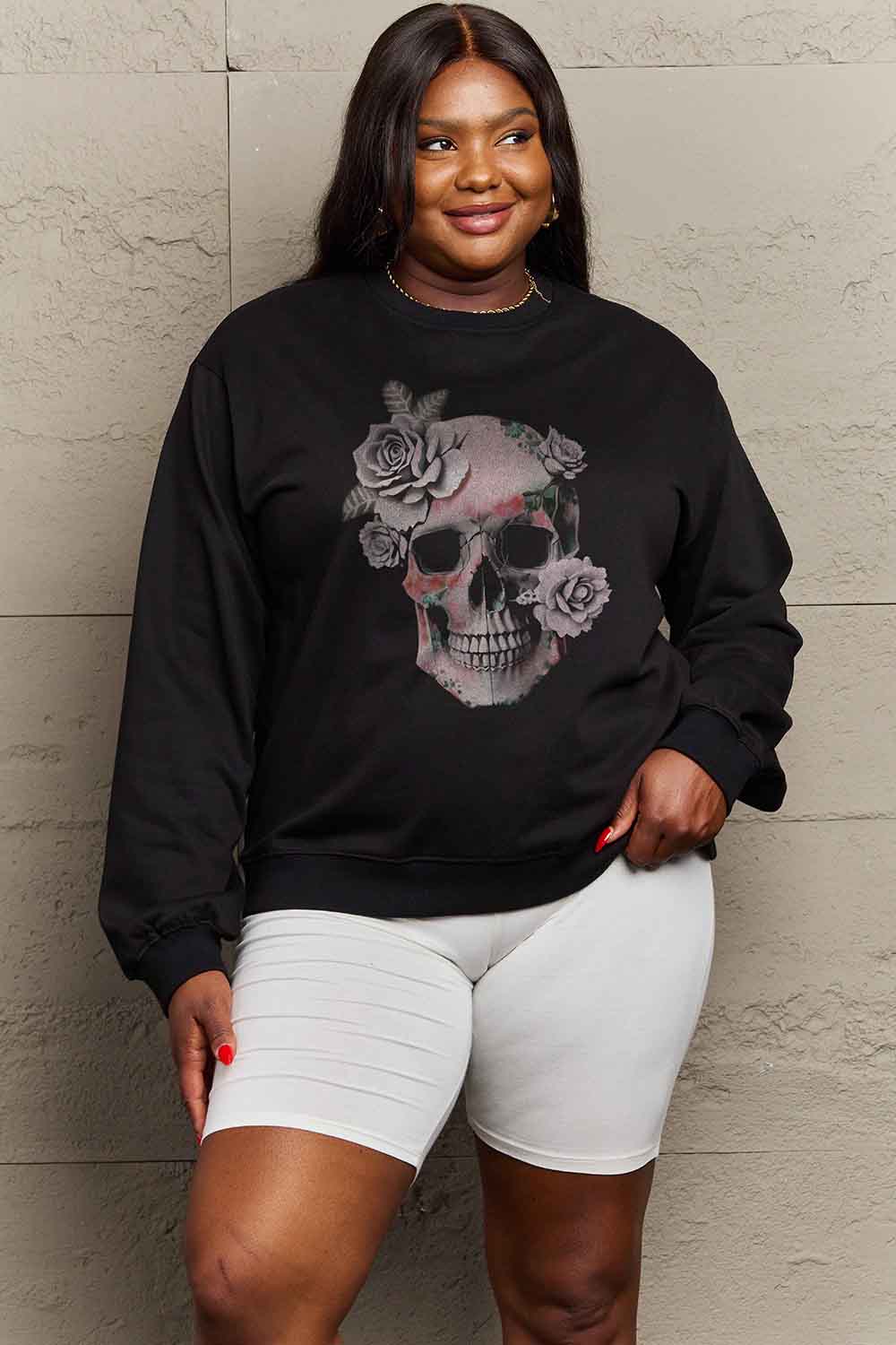 Simply Love Simply Love Full Size Dropped Shoulder SKULL Graphic Sweatshirt - T - 1 COLOR -