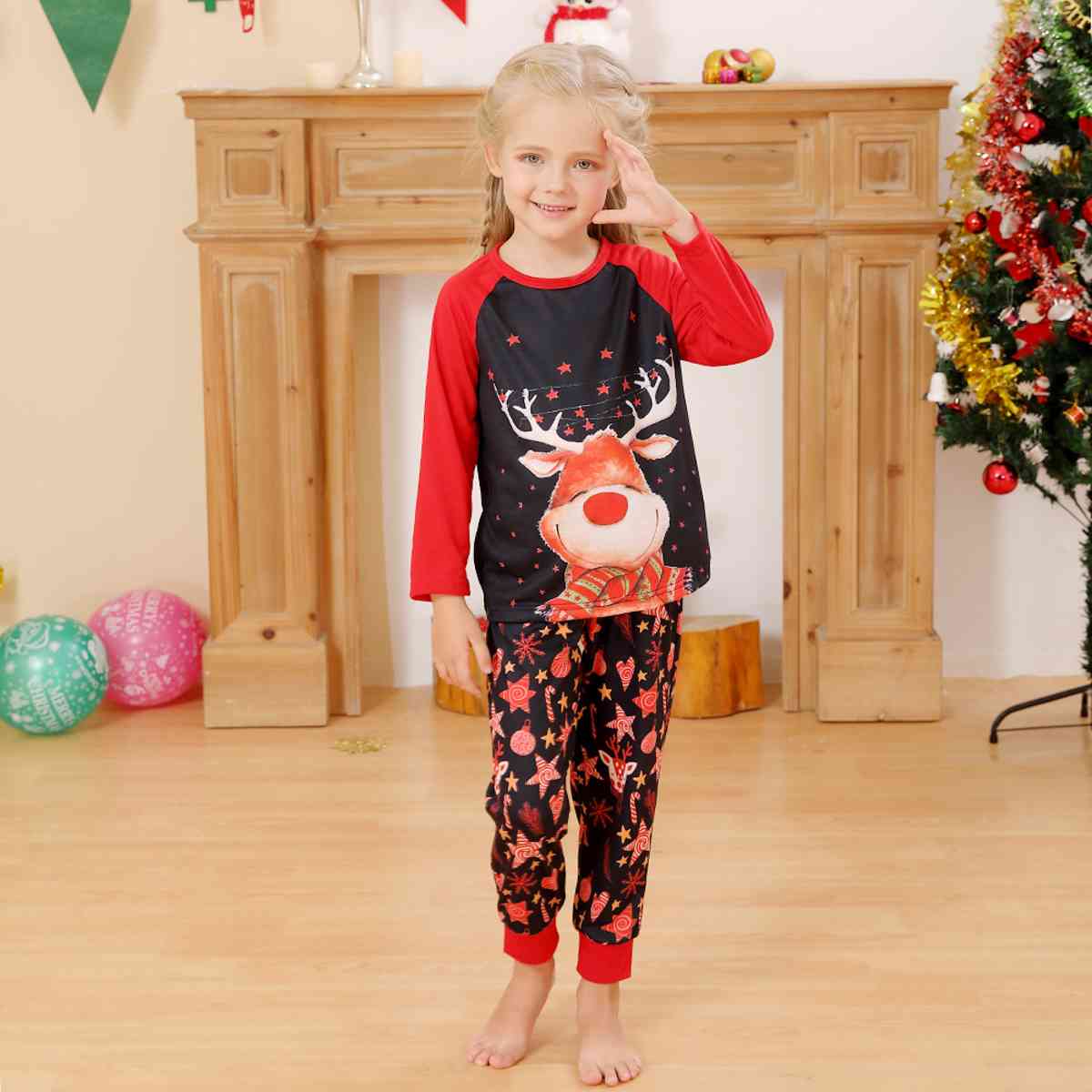 KIDS Reindeer Graphic Top and Printed Pants Set - T -