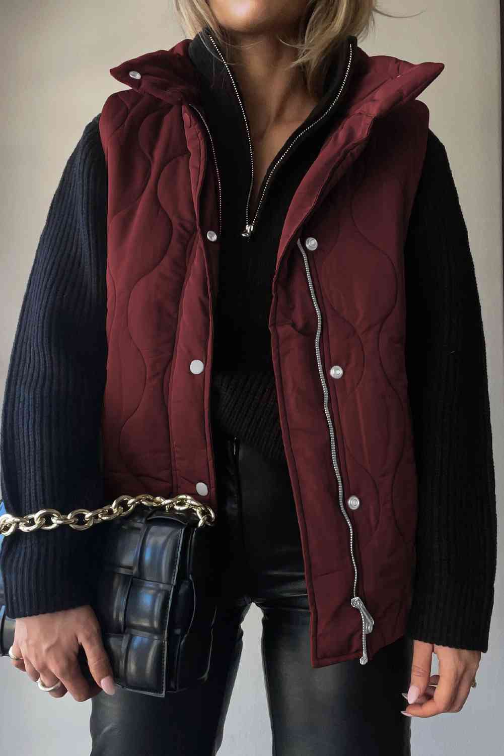 Collared Neck Vest with Pockets - T - 8 COLORS -