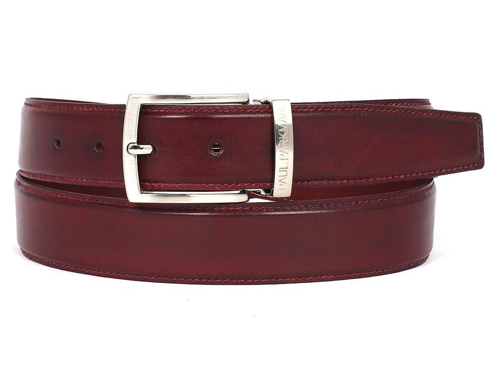 PAUL PARKMAN - Men's Leather Belt Hand-Painted Bordeaux -