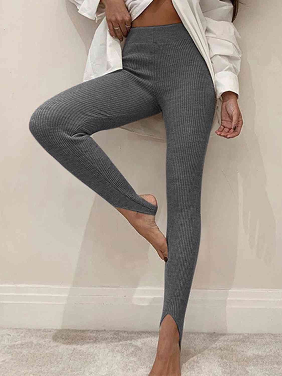 Ribbed Mid Waist Stirrup foot Leggings - T - 6 COLORS -