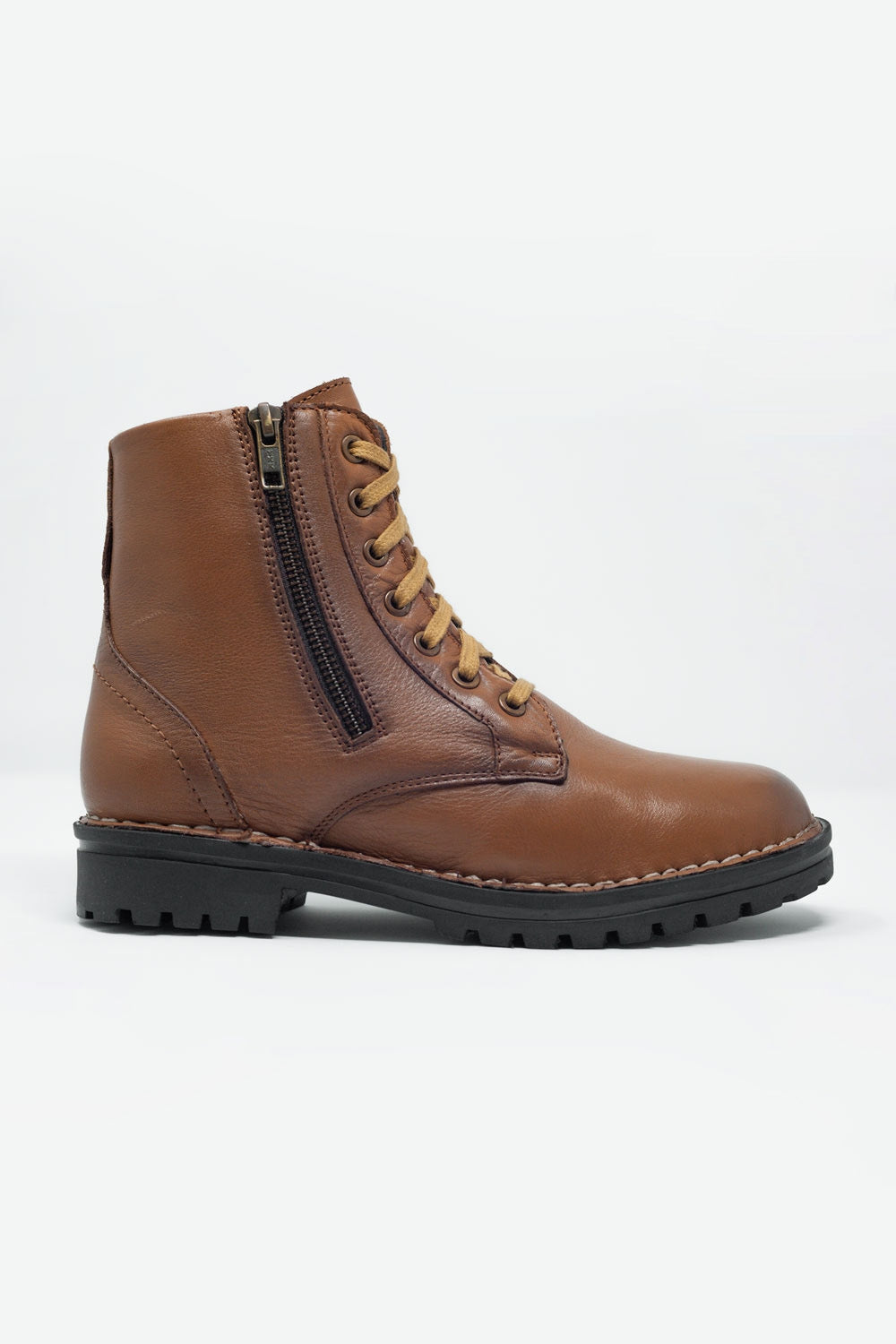 Q2 - Chunky Military Boots in Brown - 1 COLOR -