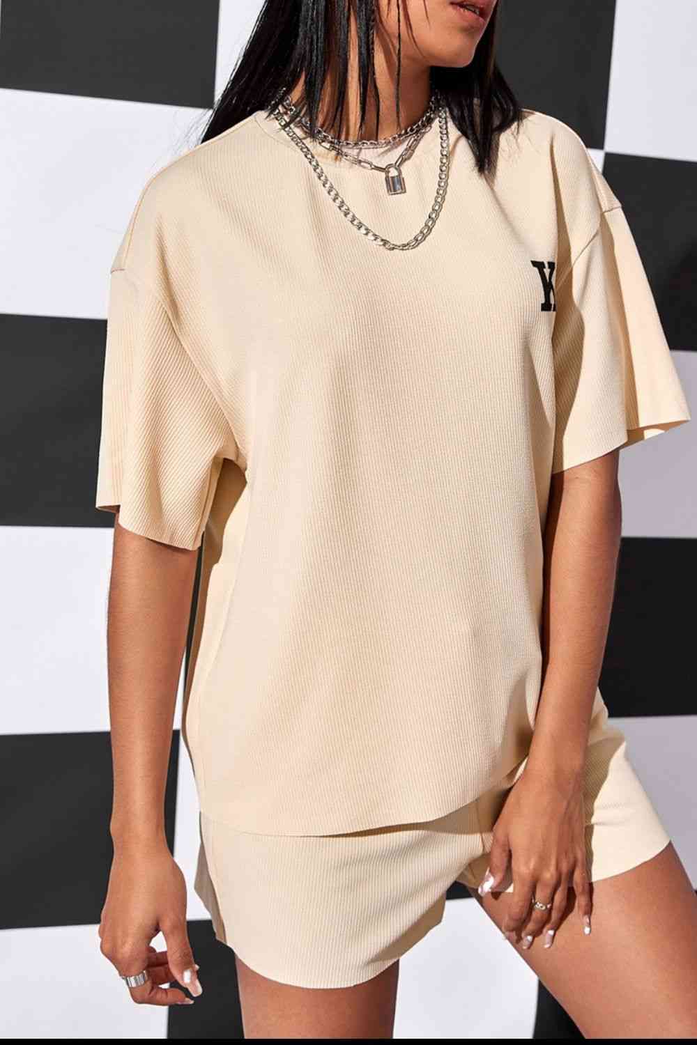 Round Neck Top and Shorts Set - 2 PCS. - T - 1 COLOR -