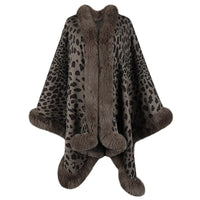 Thumbnail for Sharon Tatem - Thick Warm Poncho Faux Fur Collar Cape Coat - Vintage Faux Leopard Sweater Cardigan - Batwing Sleeve Shawl -