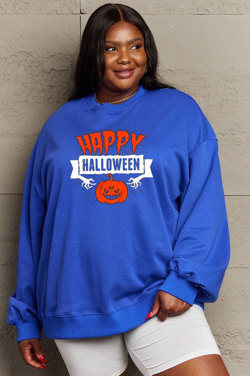 Simply Love Full Size HAPPY HALLOWEEN Graphic Sweatshirt - SIZES S THRU 3XL - T - 6 COLORS -