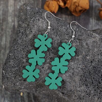 Lucky Clover Wooden Dangle Earrings - T - 1 COLOR -