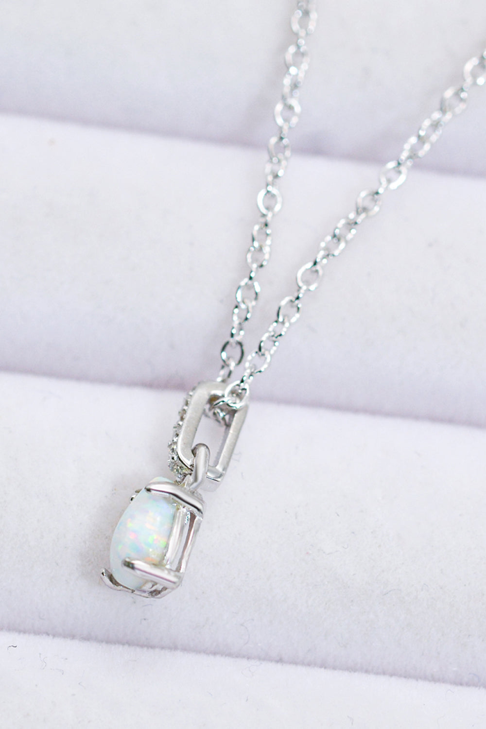 Opal Pendant 925 Sterling Silver Chain-Link Necklace- T - 2 FINISHES -