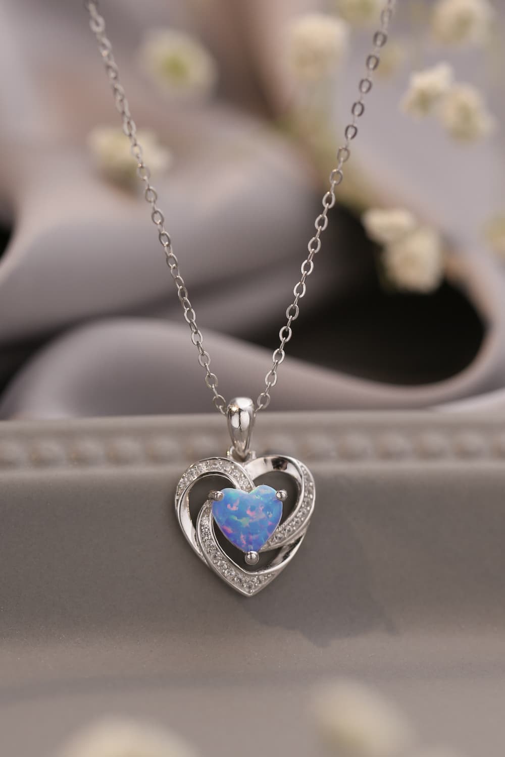 Opal Heart Pendant Necklace - T - 2 COLORS -