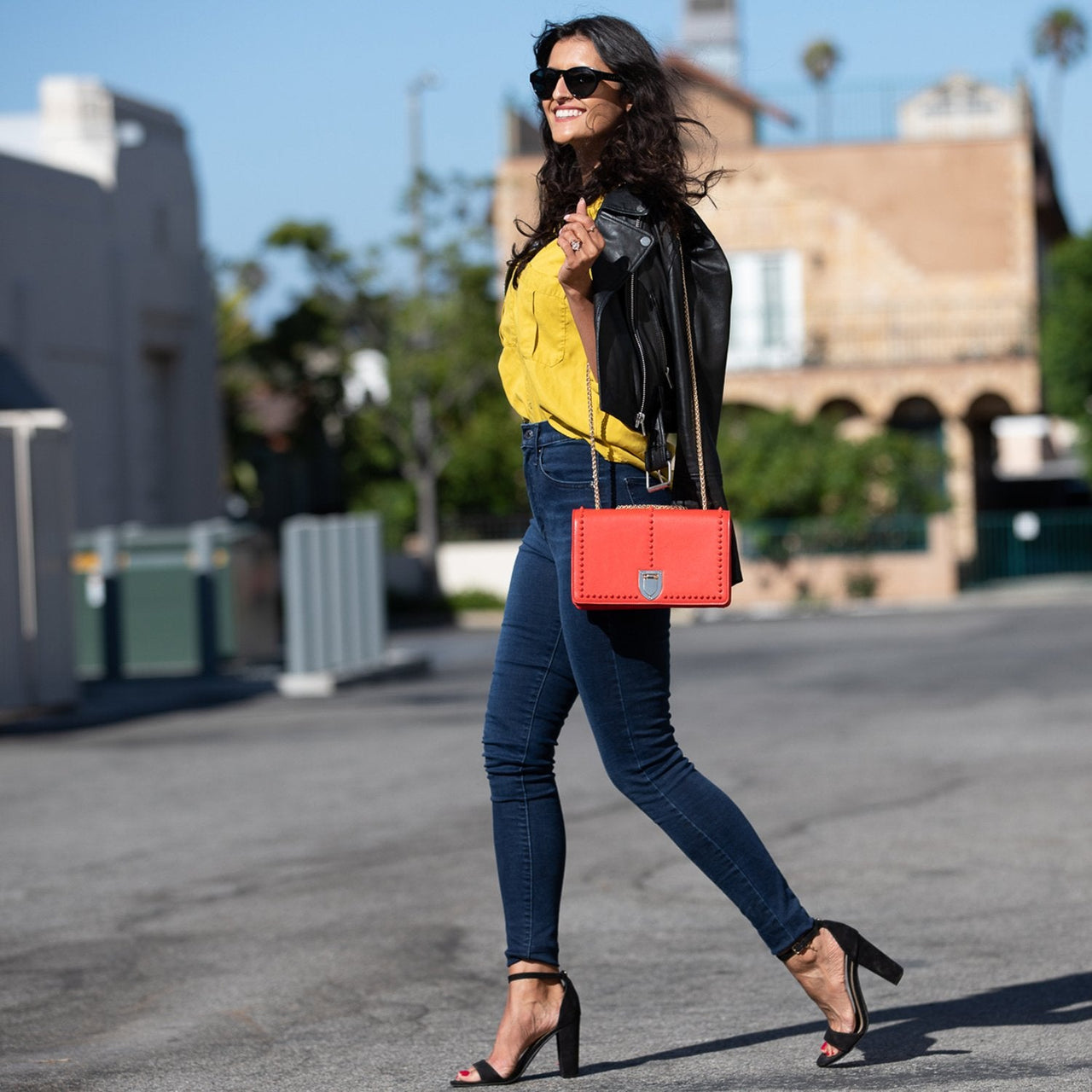 Josie Red Leather Purse With Chain -