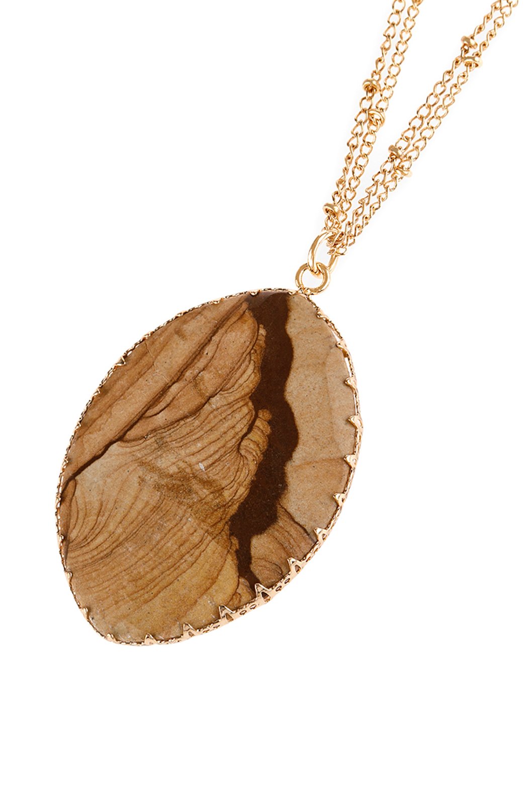 Natural Stone Wrap Oval Pendant Chain Necklace - 6 NATURAL STONES -