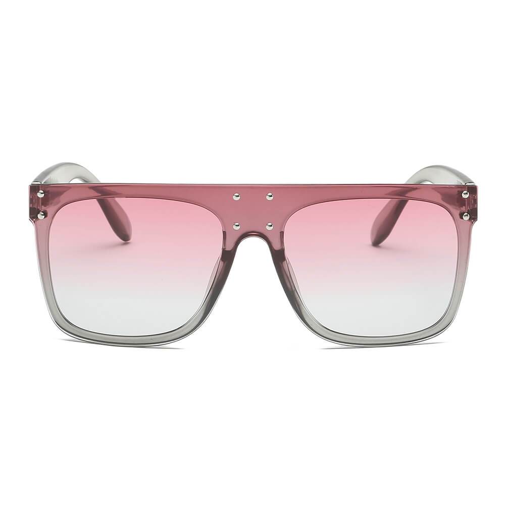 Akron | S2060 - Flat Top Oversize Mirrored Square Sunglasses Circle - 4 COLORS -