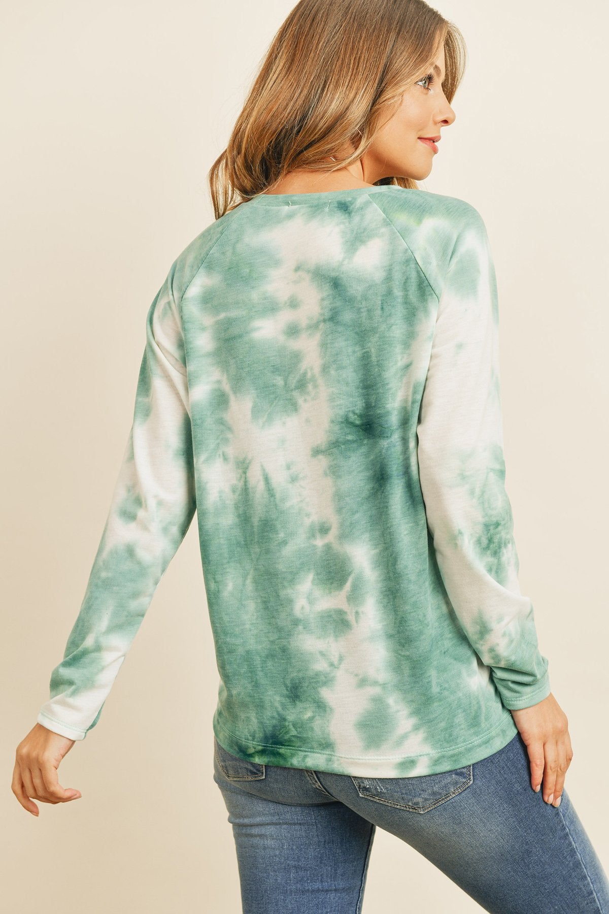 Riah Fashion - Tie Dye Round Neck Long Sleeved Top - 4 COLORS -