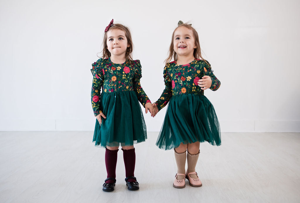 Eclipse Kids - Long Sleeve Tulle Dress - Moody Flowers - SIZES 2T THRU 11/12 -