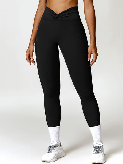 Twisted High Waist Active Leggings with Pockets - T - 5 COLORS -