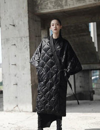 Thumbnail for Marigold Shadows - Satoko V-Collar Quilted Coat - 1 LARGE SIZE FIT - 1 COLOR -