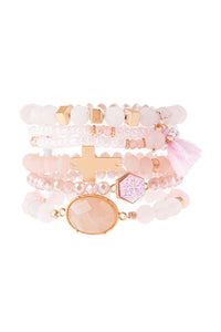 Thumbnail for Riah Fashion - Multi Charm Beaded Stretch Bracelet - 5 COLORS -