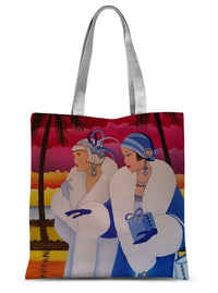 Thumbnail for Sharon Tatem - Palm Beach Blue Art Deco Sublimation Tote Bag -