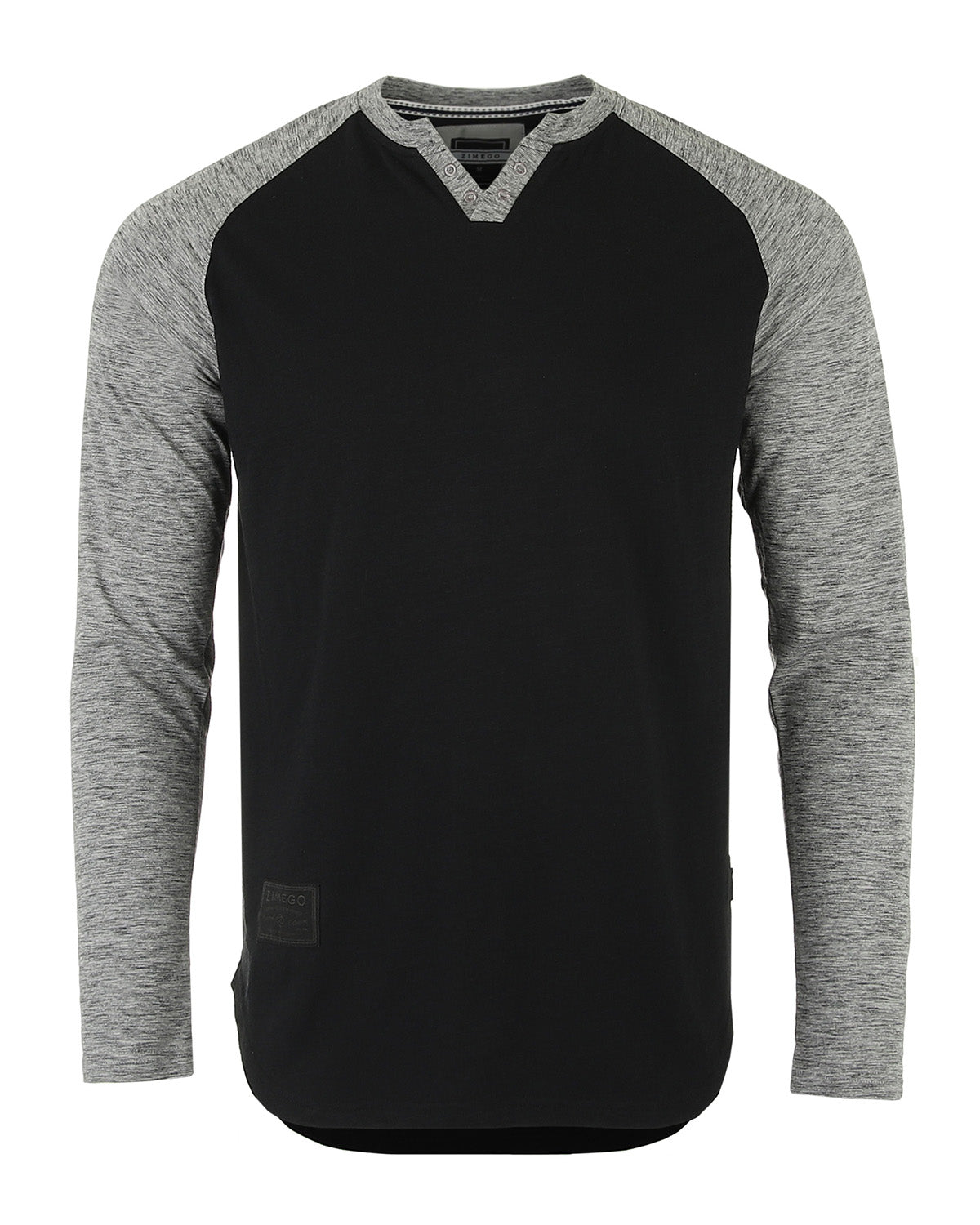 Men's Long Sleeve Color Block Raglan v Neck Henley Curved Hem Slim Shirt - 1 COLOR