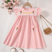 Thumbnail for Girls Embroidered Lace Trim Round Neck Dress - T - 5 SIZES - 1 COLOR -