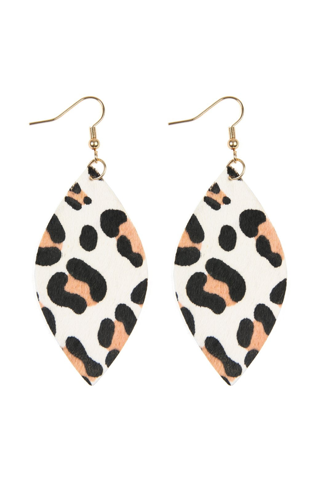 Riah Fashion - Leopard Marquise Leather Hook Earrings - 4 LEOPARD COLORS -