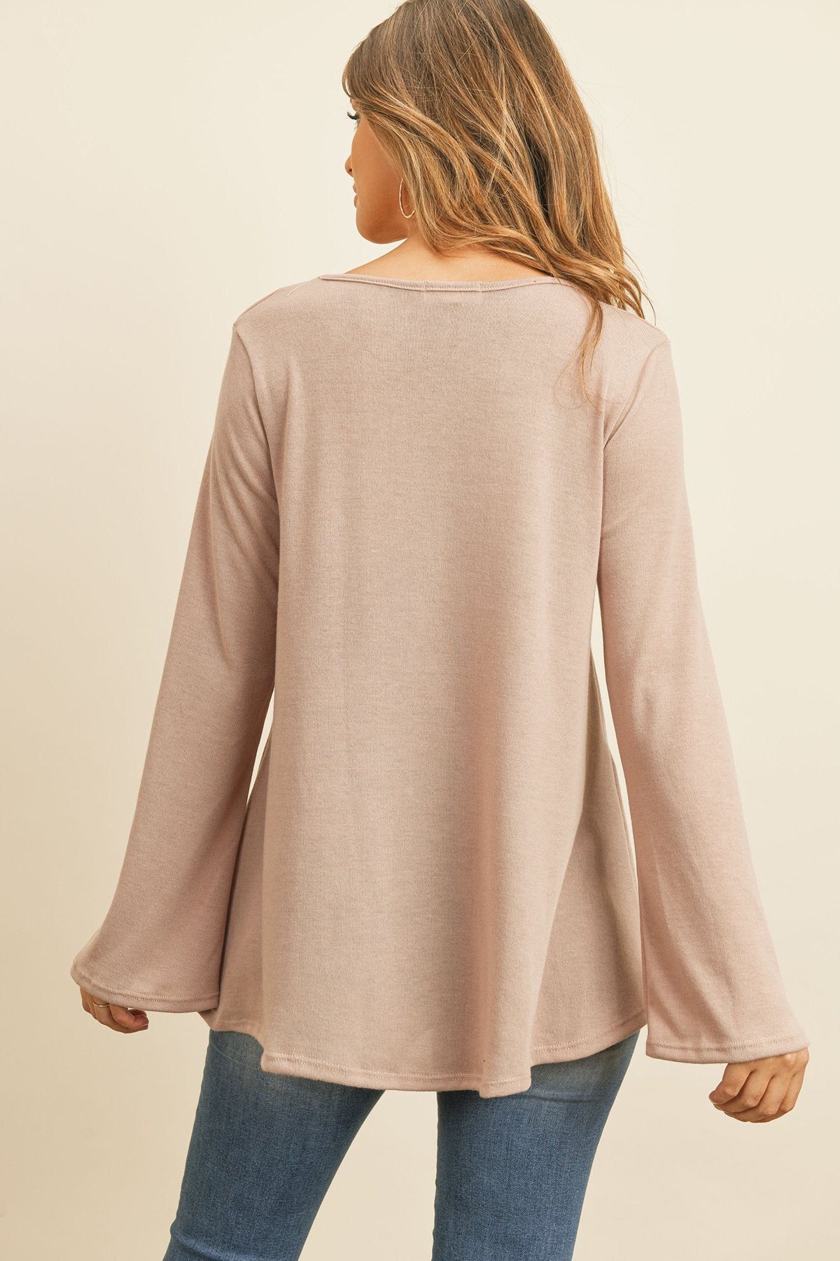 Criss Cross Neck Long Sleeve Hacci Top - 5 COLORS -