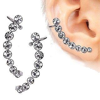 316L Surgical Steel Descending Gems Crescent Cartilage Earring -