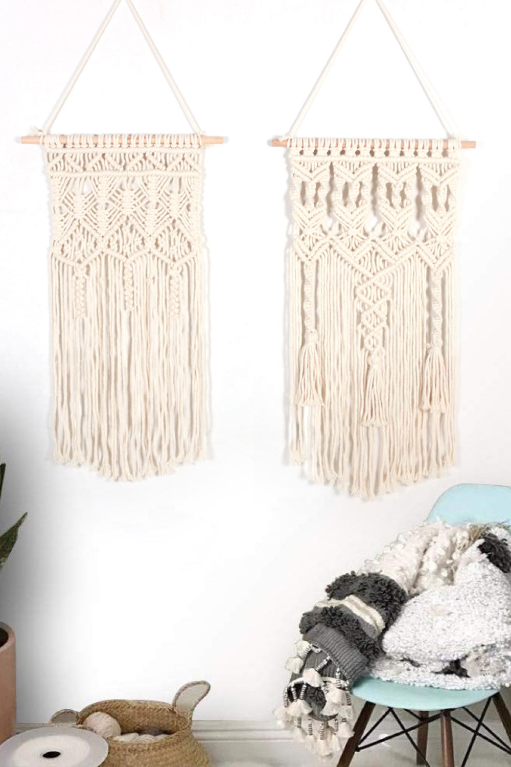 Macrame Bohemian Hand Woven Fringe Wall Hanging - 27.5" X 17.7" - T - 2 COLORS -