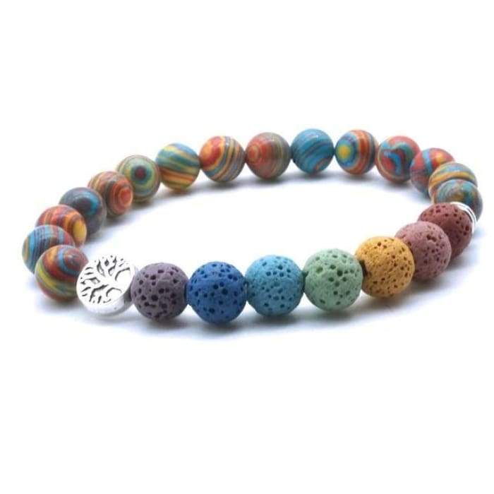 Tree of Life Seven Chakra and Rainbow Beads Lava Stone Bracelet -