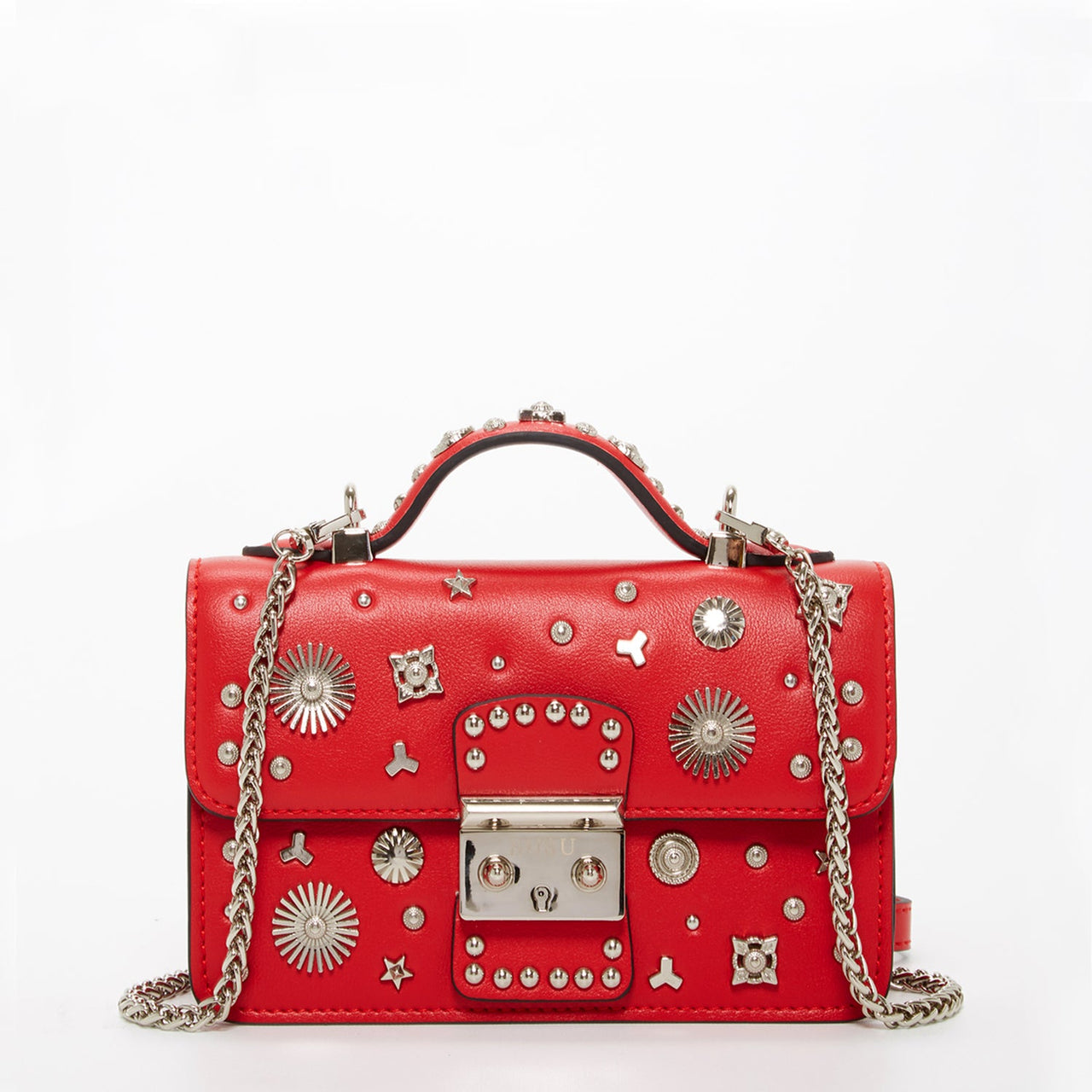 The Hollywood Studded Leather Crossbody Bag Red -