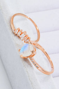 Thumbnail for Natural Moonstone and Zircon 18K Rose Gold-Plated Two-Piece Ring Set - T - SIZES 6 THRU 9 - 1 FINISH -