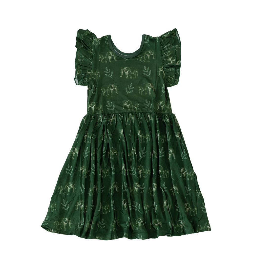 Eclipse Kids - Flutter Sleeve Twirl Dress - Elephants - SIZES 2T THRU 11/12 -