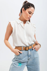 Thumbnail for Q2 - Blouse With Frill Sleeve in White - 1 COLOR -