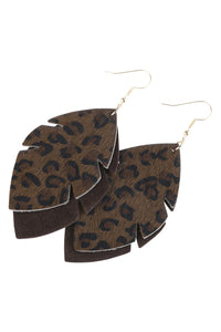 Thumbnail for Riah Fashion - Leaf Shape Leopard Leather Drop Earrings -