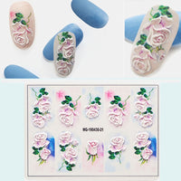 Thumbnail for 3D Acrylic Engraved / Relief - Flower Nail Stickers Embossed Flowers & Leaves - [27 DAY DELIVERY] -  Water Decals  - 19 STYLES! -