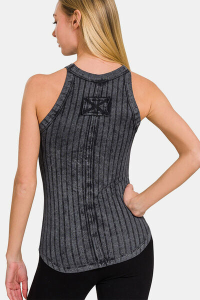 Zenana Ribbed Grecian Neck Tank - T - 1 COLOR -