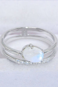 Thumbnail for Natural Moonstone and Zircon Double-Layered Ring - T - SIZES 6 THRU 9 - 2 FINISHES -