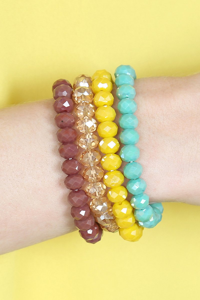 Four-Line Glass Beads Stretch Bracelet - 8 COLORS -