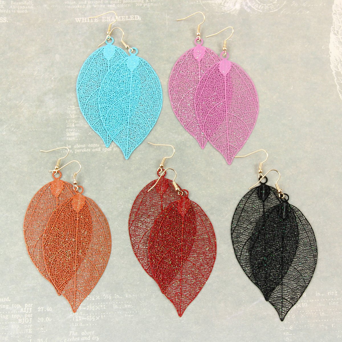 Filigree Leaf Earrings - 5 COLORS -