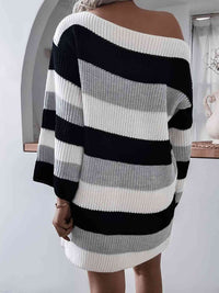 Thumbnail for Striped Long Sleeve Mini Sweater Dress - T - 1 COLOR -