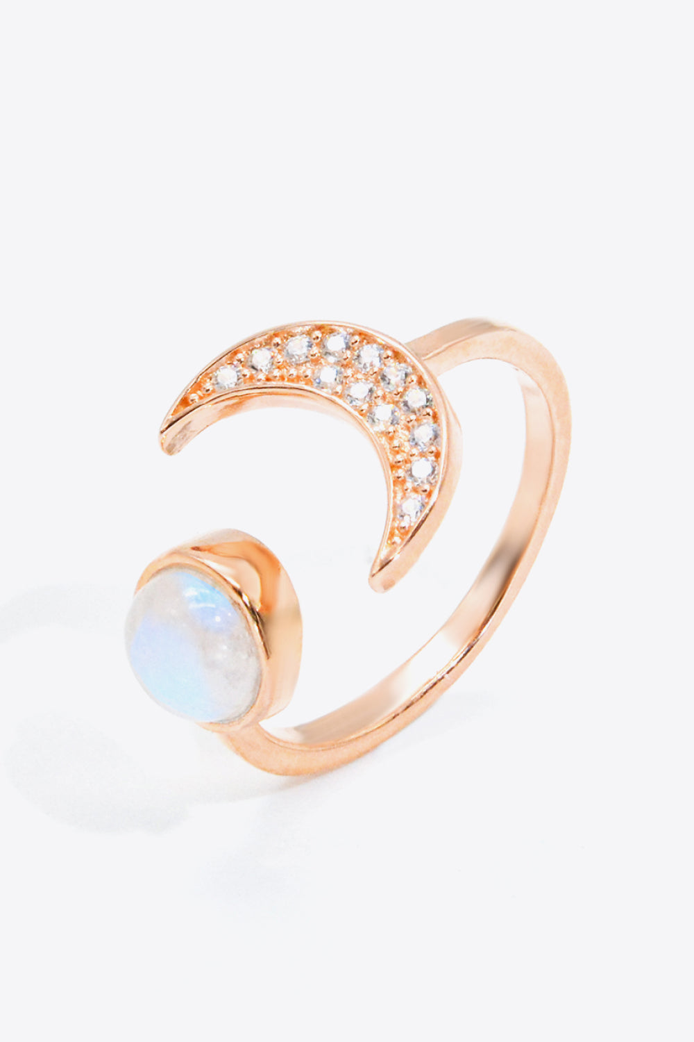 Natural Moonstone and Zircon Sun & Moon Open Ring - T - 1 SIZE FIT - 1 FINISH -