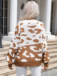 Thumbnail for Leopard Drop Shoulder Sweater - K - 1 COLOR -