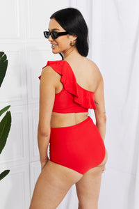 Thumbnail for Marina West Swim Seaside Romance Ruffle One-Shoulder Bikini in Red - SIZES S THRU 2XL - T - 1 COLOR -