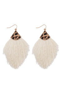 Thumbnail for Leopard Real Leather Tassel Hook Earrings - 9 COLORS -