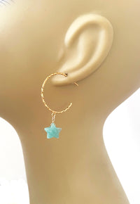 Thumbnail for Gena Myint - Amazonite Star Hammered Hoop Earrings -