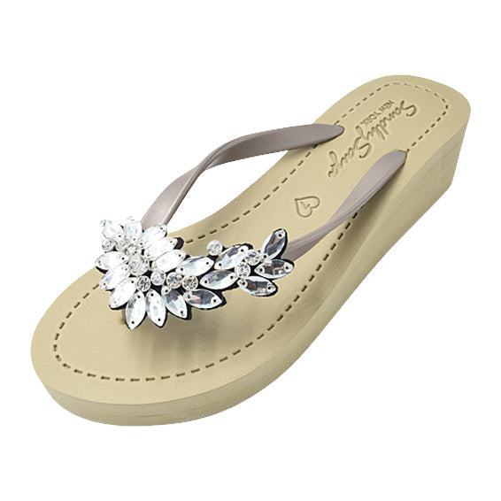 SAND BY SAYA N.Y. - Manhattan Crystal - Rhinestone Mid Wedge Flip Flops - 2 COLORS -