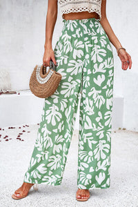 Thumbnail for Smocked Printed Wide Leg %100 Viscose Pants with Pockets - T - 4 COLORS -