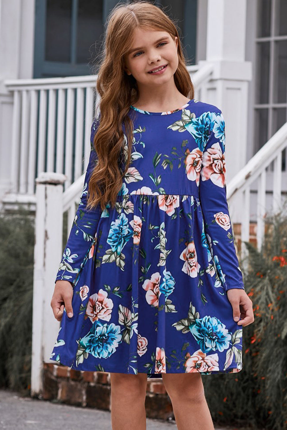 Girls Floral Long Sleeve Dress with Pockets - T - 4 SIZES - 1 COLOR -